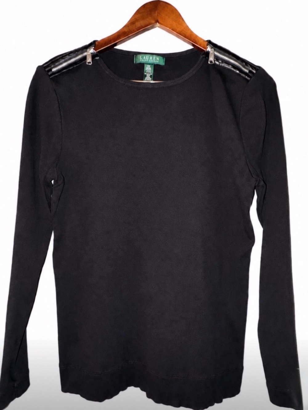 Lauren Ralph Lauren Black Long Sleeve Knit Top with Shoulder Zippers 1X